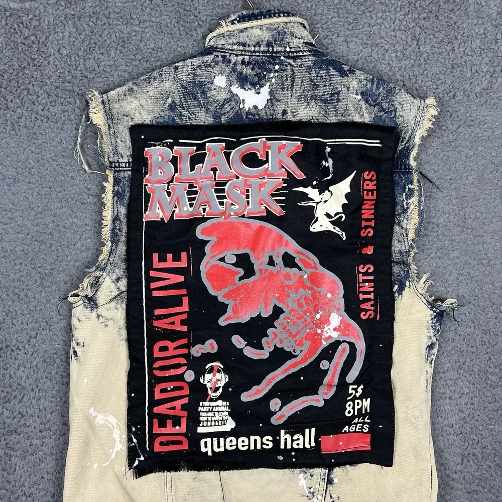 Imperious Vest Mens Lg Denim Distressed Rock N Roll Y2K Acid Wash Streetwear 90s